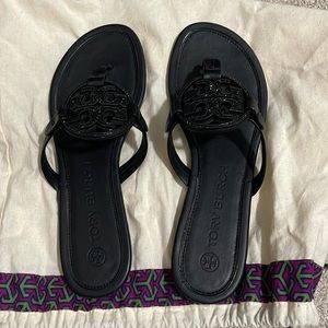Brand New Tory Burch Embellished Black Miller Sandals Size 9